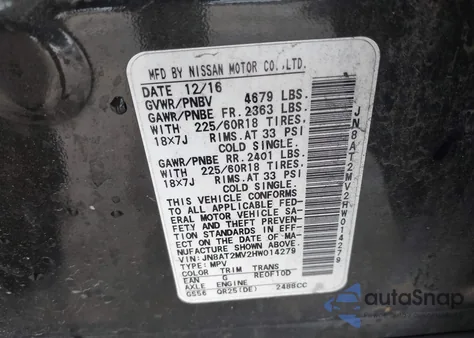 2017 Nissan Rogue Sl from USA, damaged, VIN JN8AT2MV2HW014279